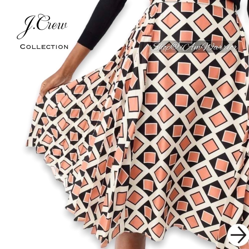 J.Crew Collection 2PC geo print silk blouse + pleated midi skirt shop@iamwarrior - Picture 6 of 14